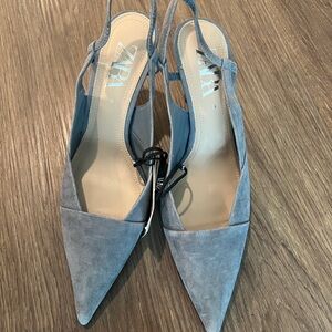 Zara Blue Heels Elegant Slingback Pumps